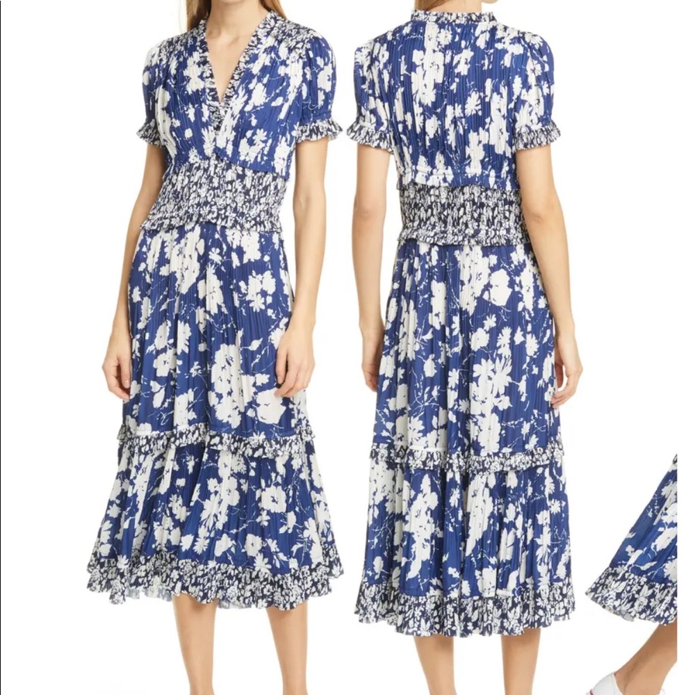 Ralph Lauren Satin Pleated Tiered Floral Dress Size 2 NWOT